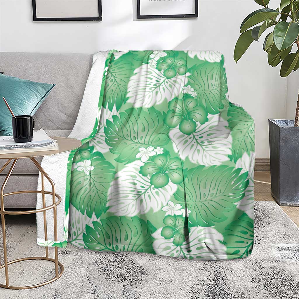 Green Aloha Hawaii Blanket Monstera Hibiscus Plumeria Seamless Vibes - Polynesian Pride