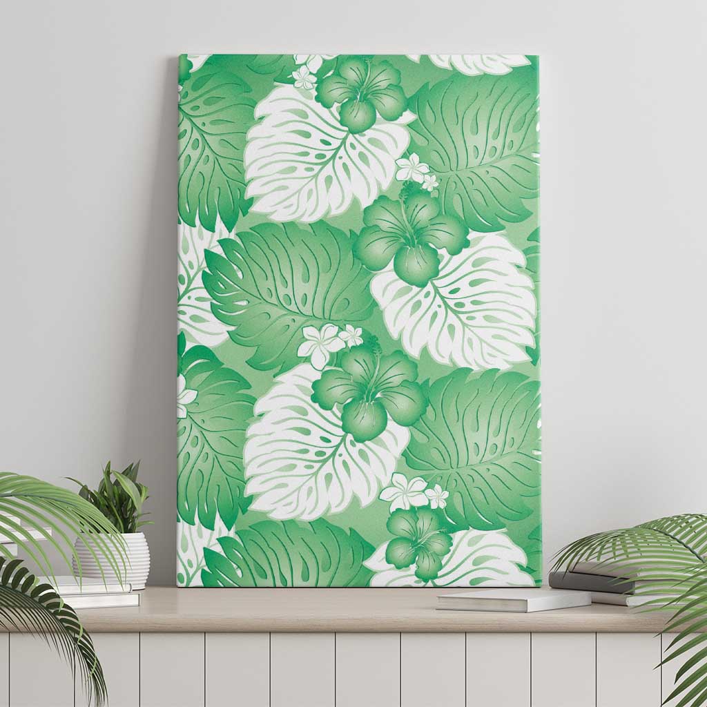Green Aloha Hawaii Canvas Wall Art Monstera Hibiscus Plumeria Seamless Vibes LT14 - Polynesian Pride