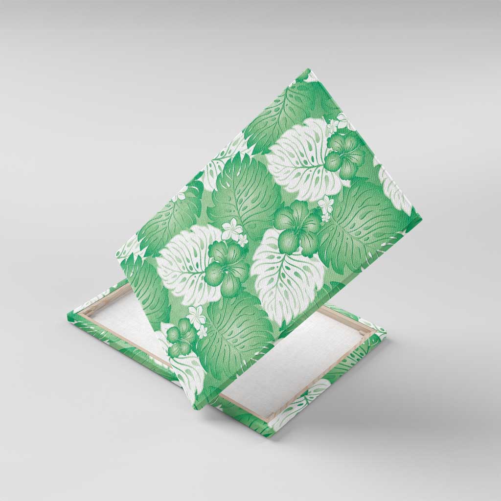 Green Aloha Hawaii Canvas Wall Art Monstera Hibiscus Plumeria Seamless Vibes LT14 With Frame Green - Polynesian Pride