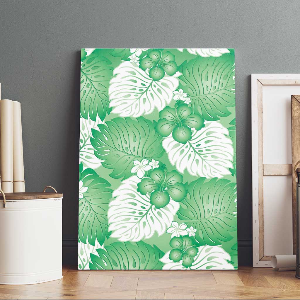 Green Aloha Hawaii Canvas Wall Art Monstera Hibiscus Plumeria Seamless Vibes LT14 - Polynesian Pride