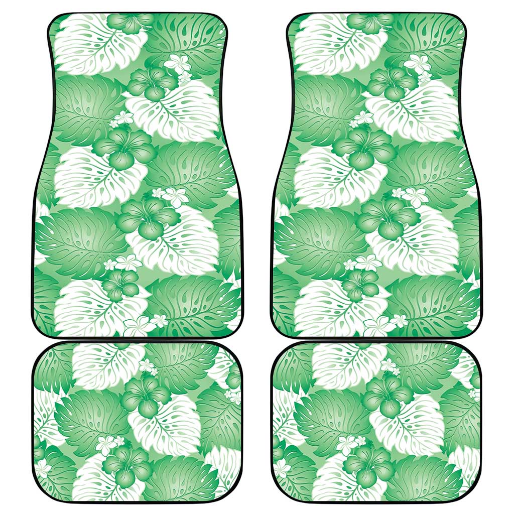 Green Aloha Hawaii Car Mats Monstera Hibiscus Plumeria Seamless Vibes - Polynesian Pride