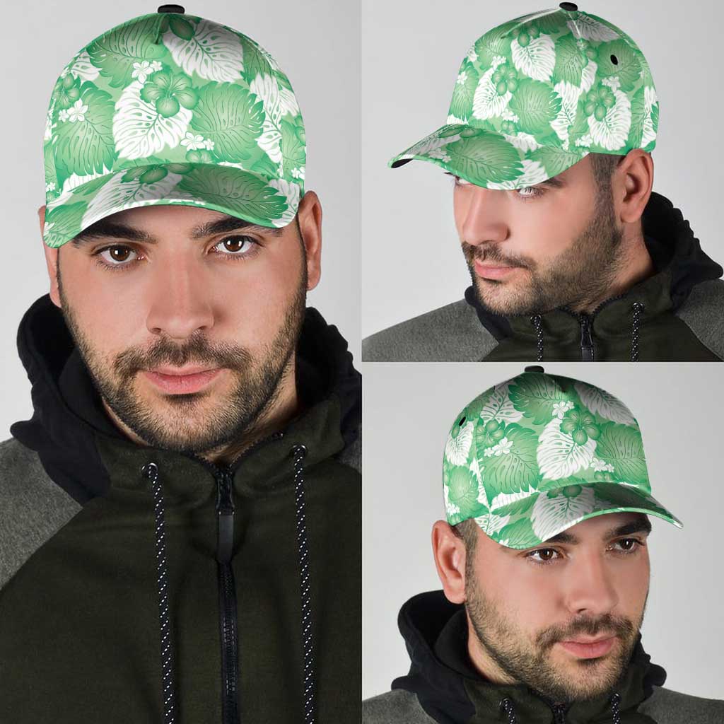 Green Aloha Hawaii Classic Cap Monstera Hibiscus Plumeria Seamless Vibes - Polynesian Pride