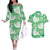 Green Aloha Hawaii Couples Matching Off The Shoulder Long Sleeve Dress and Hawaiian Shirt Monstera Hibiscus Plumeria Seamless Vibes - Polynesian Pride