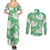 Green Aloha Hawaii Couples Matching Summer Maxi Dress and Long Sleeve Button Shirt Monstera Hibiscus Plumeria Seamless Vibes - Polynesian Pride