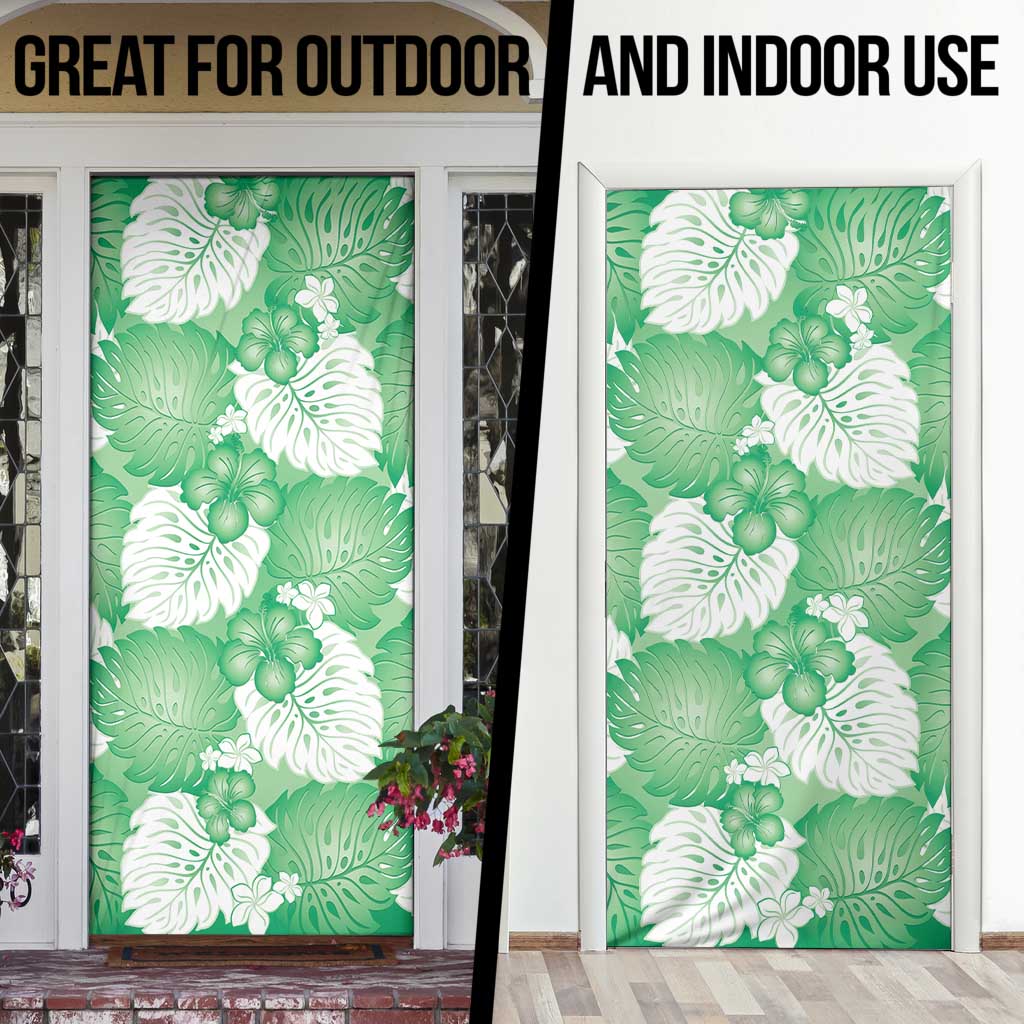 Green Aloha Hawaii Door Cover Monstera Hibiscus Plumeria Seamless Vibes - Polynesian Pride