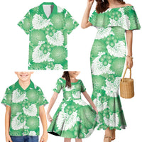 Green Aloha Hawaii Family Matching Mermaid Dress and Hawaiian Shirt Monstera Hibiscus Plumeria Seamless Vibes - Polynesian Pride