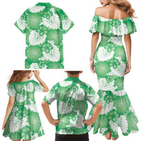 Green Aloha Hawaii Family Matching Mermaid Dress and Hawaiian Shirt Monstera Hibiscus Plumeria Seamless Vibes - Polynesian Pride