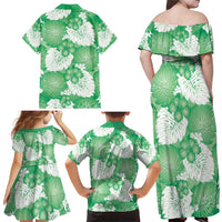 Green Aloha Hawaii Family Matching Off Shoulder Maxi Dress and Hawaiian Shirt Monstera Hibiscus Plumeria Seamless Vibes - Polynesian Pride
