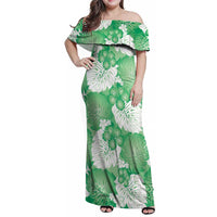 Green Aloha Hawaii Family Matching Off Shoulder Maxi Dress and Hawaiian Shirt Monstera Hibiscus Plumeria Seamless Vibes - Polynesian Pride