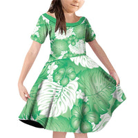 Green Aloha Hawaii Family Matching Off Shoulder Short Dress and Hawaiian Shirt Monstera Hibiscus Plumeria Seamless Vibes - Polynesian Pride
