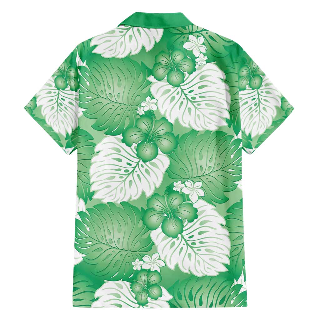 Green Aloha Hawaii Family Matching Short Sleeve Bodycon Dress and Hawaiian Shirt Monstera Hibiscus Plumeria Seamless Vibes - Polynesian Pride