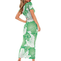 Green Aloha Hawaii Family Matching Short Sleeve Bodycon Dress and Hawaiian Shirt Monstera Hibiscus Plumeria Seamless Vibes - Polynesian Pride