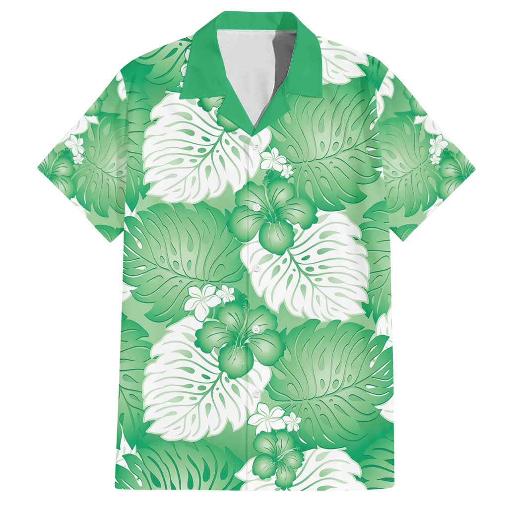 Green Aloha Hawaii Family Matching Summer Maxi Dress and Hawaiian Shirt Monstera Hibiscus Plumeria Seamless Vibes - Polynesian Pride