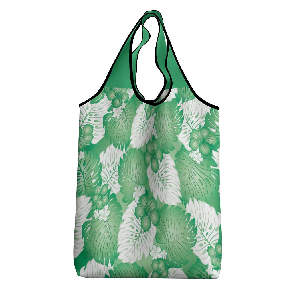 Green Aloha Hawaii Grocery Bag Monstera Hibiscus Plumeria Seamless Vibes - Polynesian Pride