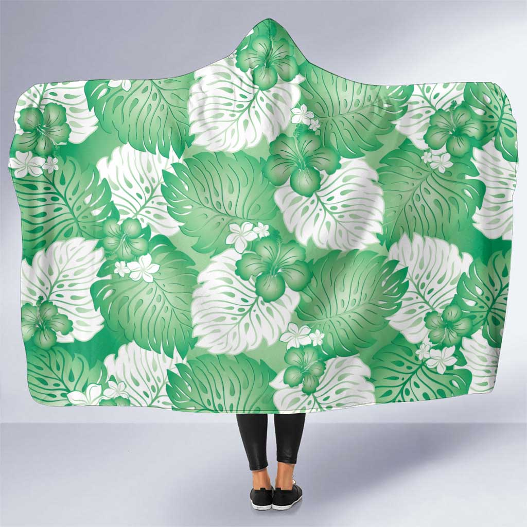 Green Aloha Hawaii Hooded Blanket Monstera Hibiscus Plumeria Seamless Vibes LT14 One Size Green - Polynesian Pride