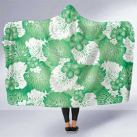 Green Aloha Hawaii Hooded Blanket Monstera Hibiscus Plumeria Seamless Vibes LT14 One Size Green - Polynesian Pride