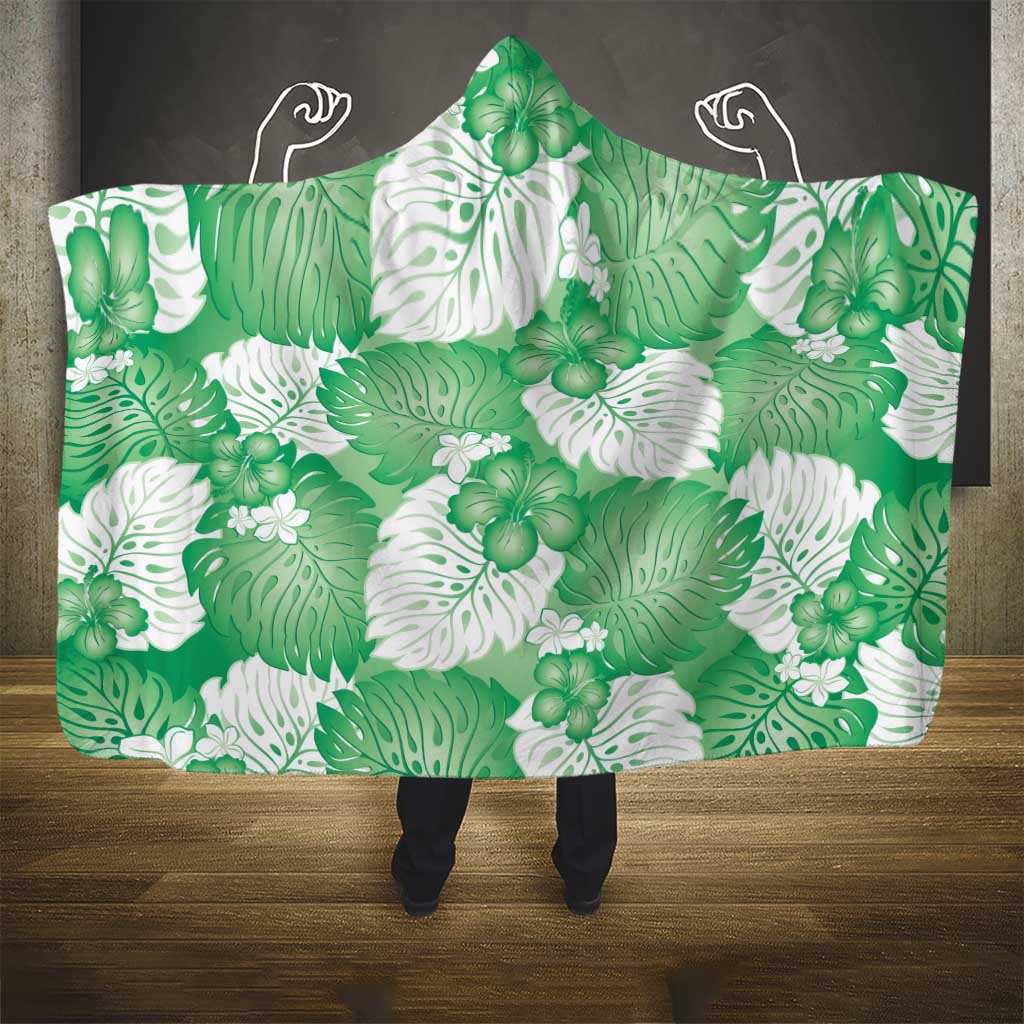 Green Aloha Hawaii Hooded Blanket Monstera Hibiscus Plumeria Seamless Vibes LT14 - Polynesian Pride