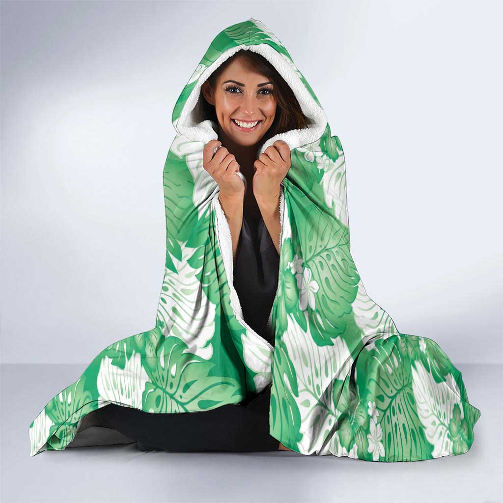 Green Aloha Hawaii Hooded Blanket Monstera Hibiscus Plumeria Seamless Vibes LT14 - Polynesian Pride