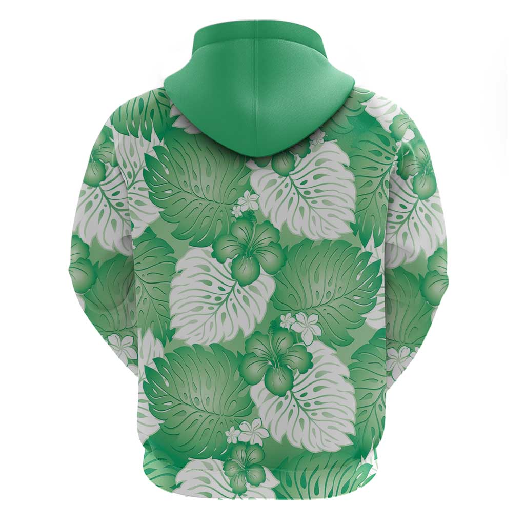 Green Aloha Hawaii Hoodie Monstera Hibiscus Plumeria Seamless Vibes - Polynesian Pride