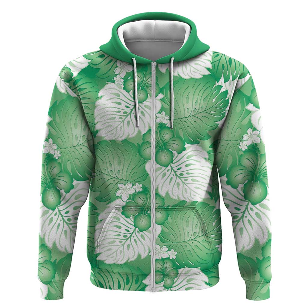 Green Aloha Hawaii Hoodie Monstera Hibiscus Plumeria Seamless Vibes - Polynesian Pride