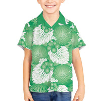 Green Aloha Hawaii Kid Hawaiian Shirt Monstera Hibiscus Plumeria Seamless Vibes LT14 Kid Green - Polynesian Pride