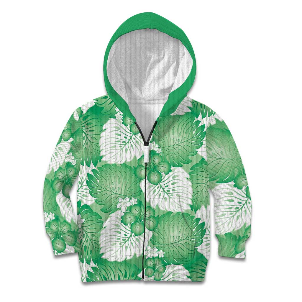 Green Aloha Hawaii Kid Hoodie Monstera Hibiscus Plumeria Seamless Vibes - Polynesian Pride