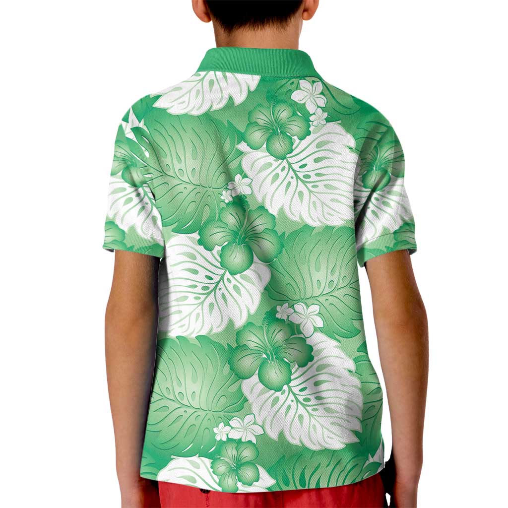 Green Aloha Hawaii Kid Polo Shirt Monstera Hibiscus Plumeria Seamless Vibes - Polynesian Pride