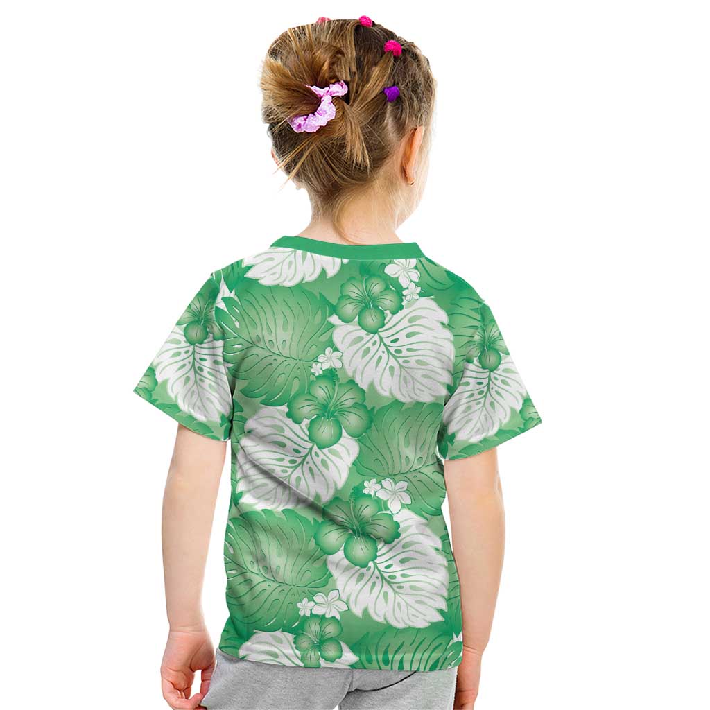 Green Aloha Hawaii Kid T Shirt Monstera Hibiscus Plumeria Seamless Vibes LT14 - Polynesian Pride