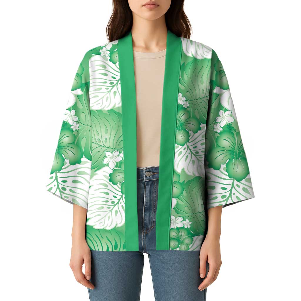 Green Aloha Hawaii Kimono Monstera Hibiscus Plumeria Seamless Vibes - Polynesian Pride