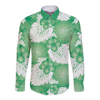 Green Aloha Hawaii Long Sleeve Button Shirt Monstera Hibiscus Plumeria Seamless Vibes LT14 Unisex Green - Polynesian Pride