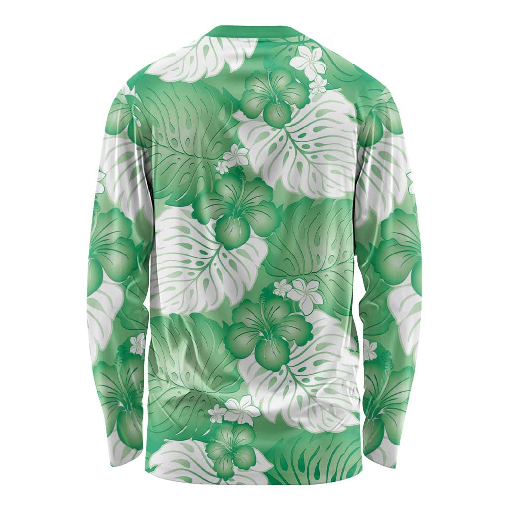 Green Aloha Hawaii Long Sleeve Shirt Monstera Hibiscus Plumeria Seamless Vibes LT14 - Polynesian Pride