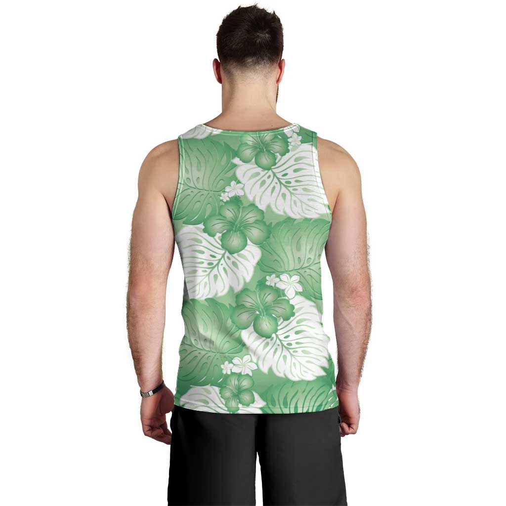 Green Aloha Hawaii Men Tank Top Monstera Hibiscus Plumeria Seamless Vibes LT14 - Polynesian Pride