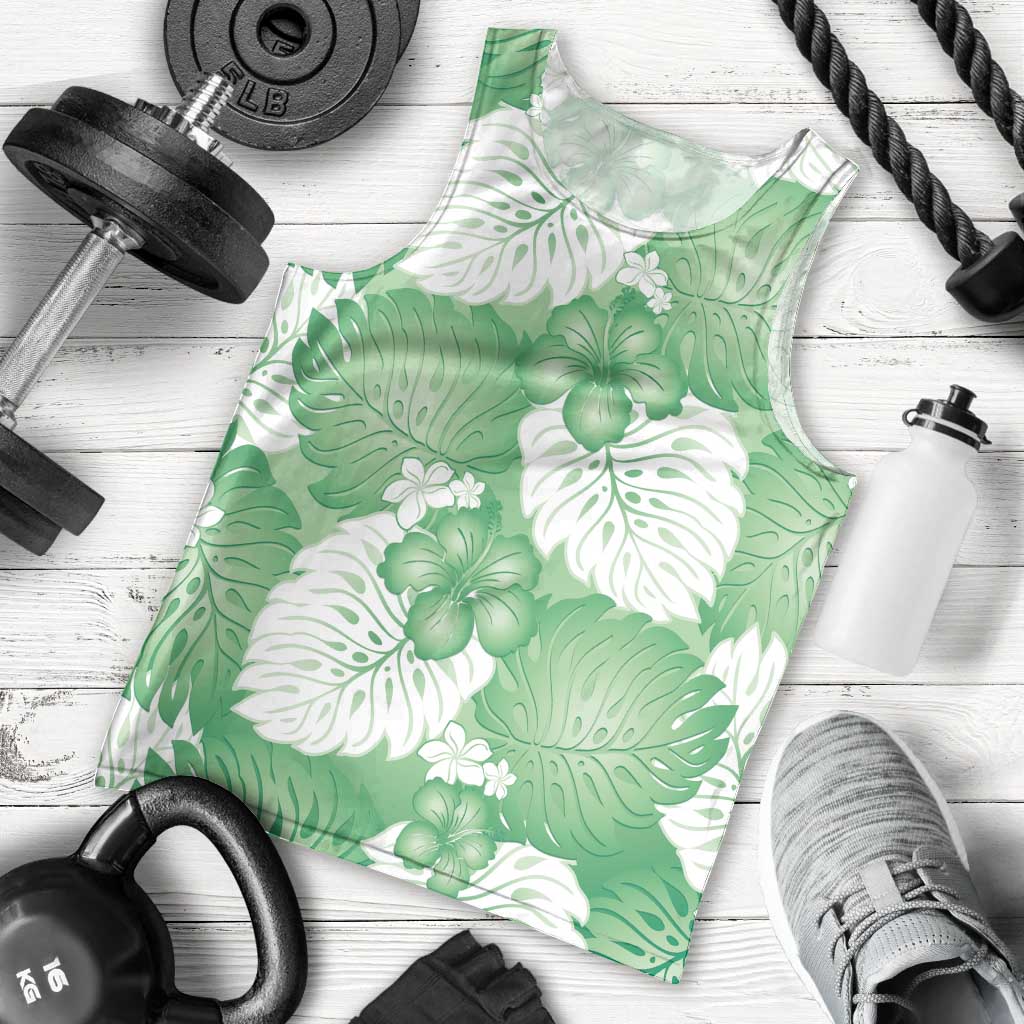 Green Aloha Hawaii Men Tank Top Monstera Hibiscus Plumeria Seamless Vibes LT14 - Polynesian Pride