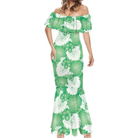 Green Aloha Hawaii Mermaid Dress Monstera Hibiscus Plumeria Seamless Vibes - Polynesian Pride