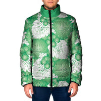 Green Aloha Hawaii Padded Jacket Monstera Hibiscus Plumeria Seamless Vibes - Polynesian Pride