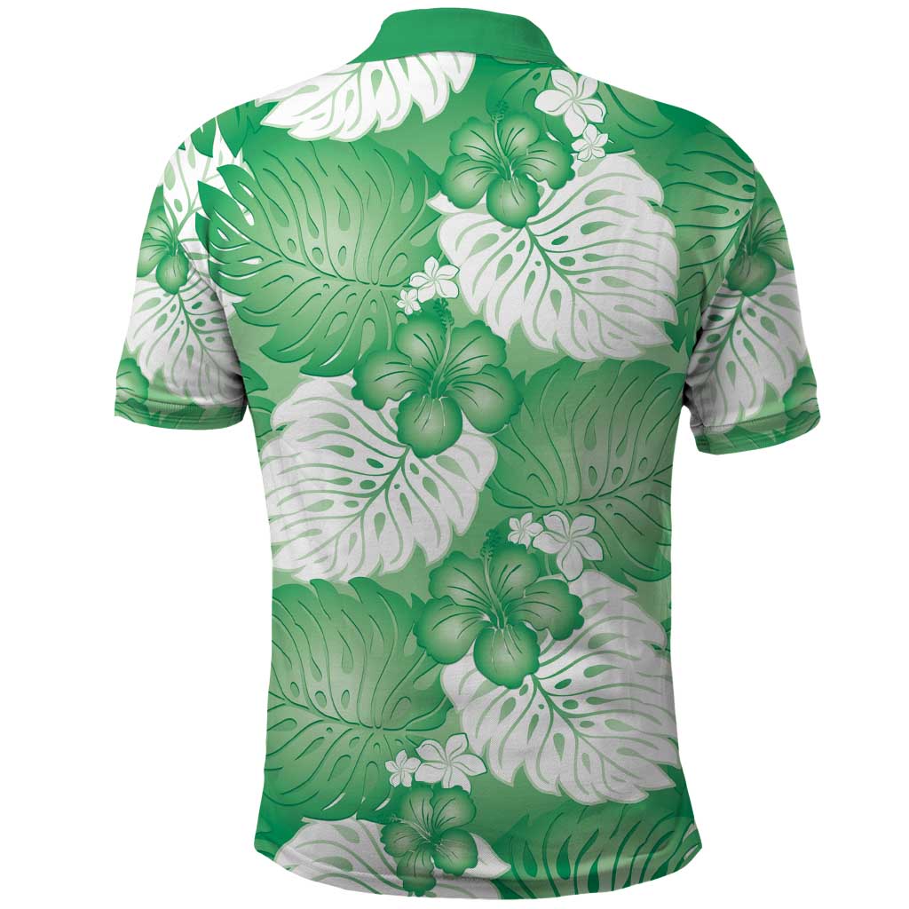 Green Aloha Hawaii Polo Shirt Monstera Hibiscus Plumeria Seamless Vibes - Polynesian Pride