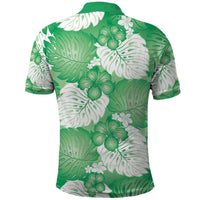 Green Aloha Hawaii Polo Shirt Monstera Hibiscus Plumeria Seamless Vibes - Polynesian Pride