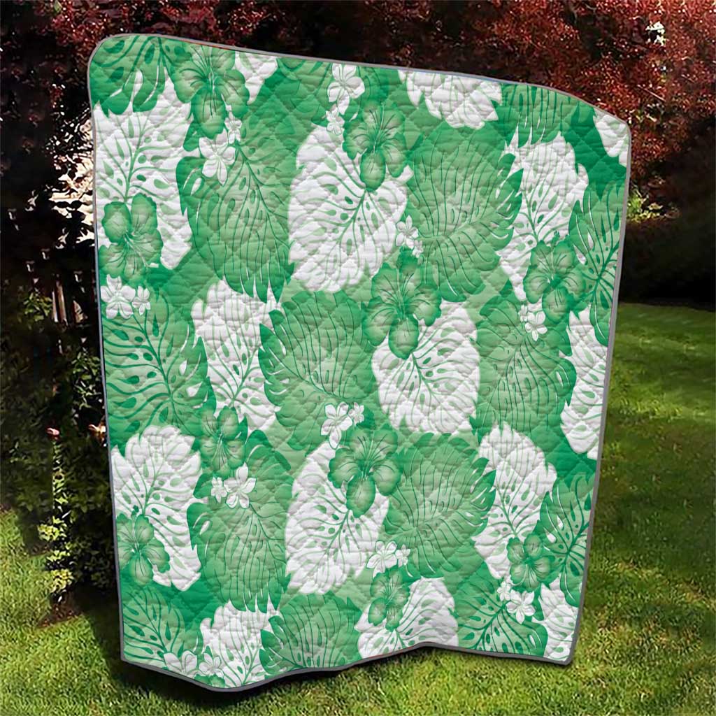Green Aloha Hawaii Quilt Monstera Hibiscus Plumeria Seamless Vibes - Polynesian Pride