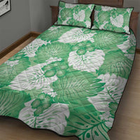 Green Aloha Hawaii Quilt Bed Set Monstera Hibiscus Plumeria Seamless Vibes - Polynesian Pride