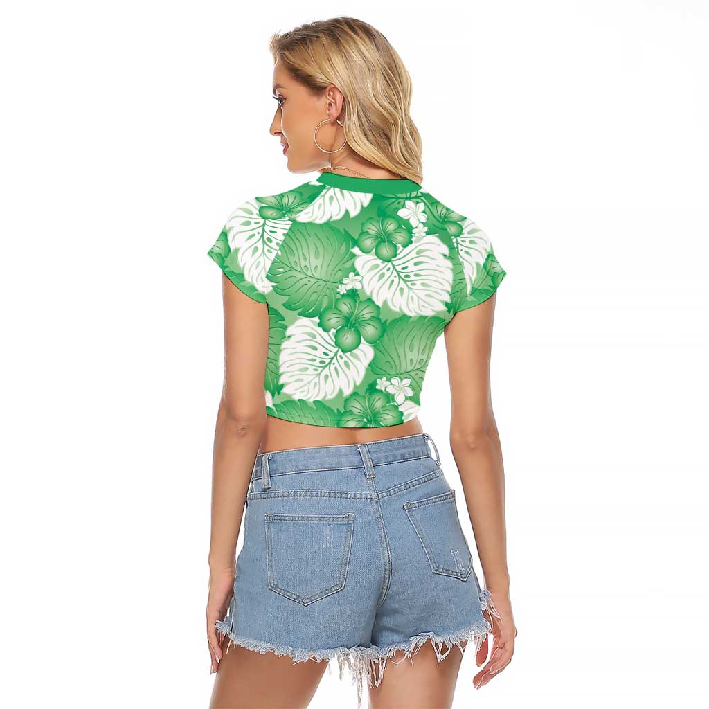 Green Aloha Hawaii Raglan Cropped T Shirt Monstera Hibiscus Plumeria Seamless Vibes LT14 - Polynesian Pride