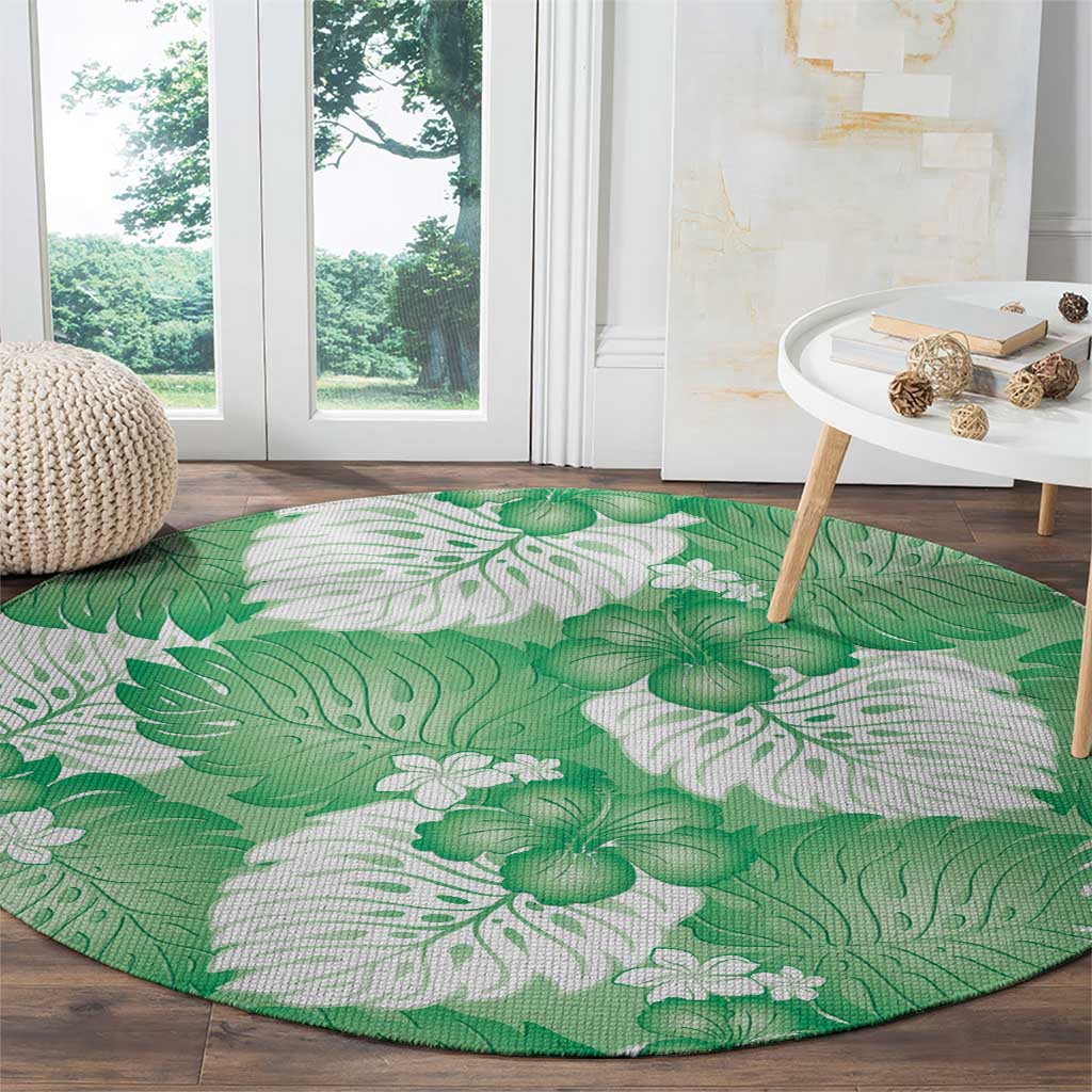 Green Aloha Hawaii Round Carpet Monstera Hibiscus Plumeria Seamless Vibes - Polynesian Pride