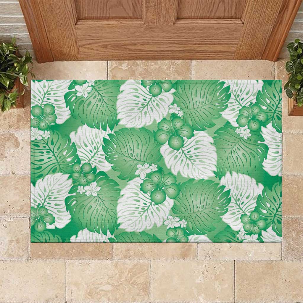 Green Aloha Hawaii Rubber Doormat Monstera Hibiscus Plumeria Seamless Vibes LT14 Green - Polynesian Pride