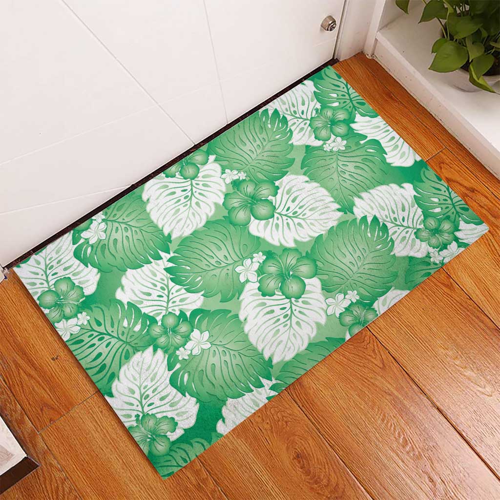Green Aloha Hawaii Rubber Doormat Monstera Hibiscus Plumeria Seamless Vibes LT14 - Polynesian Pride