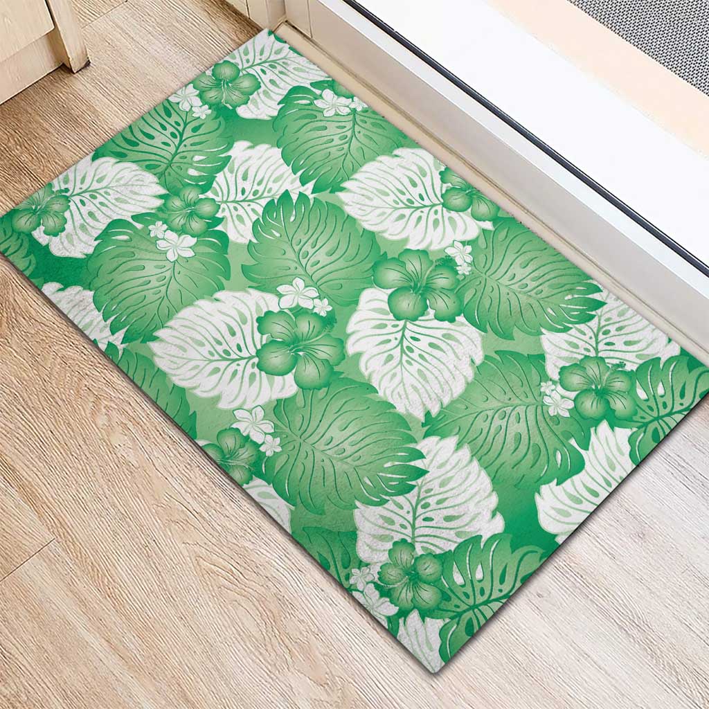 Green Aloha Hawaii Rubber Doormat Monstera Hibiscus Plumeria Seamless Vibes LT14 - Polynesian Pride