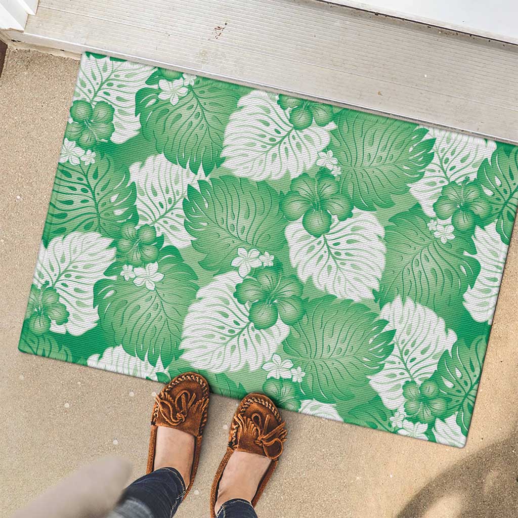 Green Aloha Hawaii Rubber Doormat Monstera Hibiscus Plumeria Seamless Vibes LT14 - Polynesian Pride