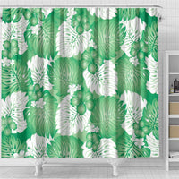 Green Aloha Hawaii Shower Curtain Monstera Hibiscus Plumeria Seamless Vibes - Polynesian Pride