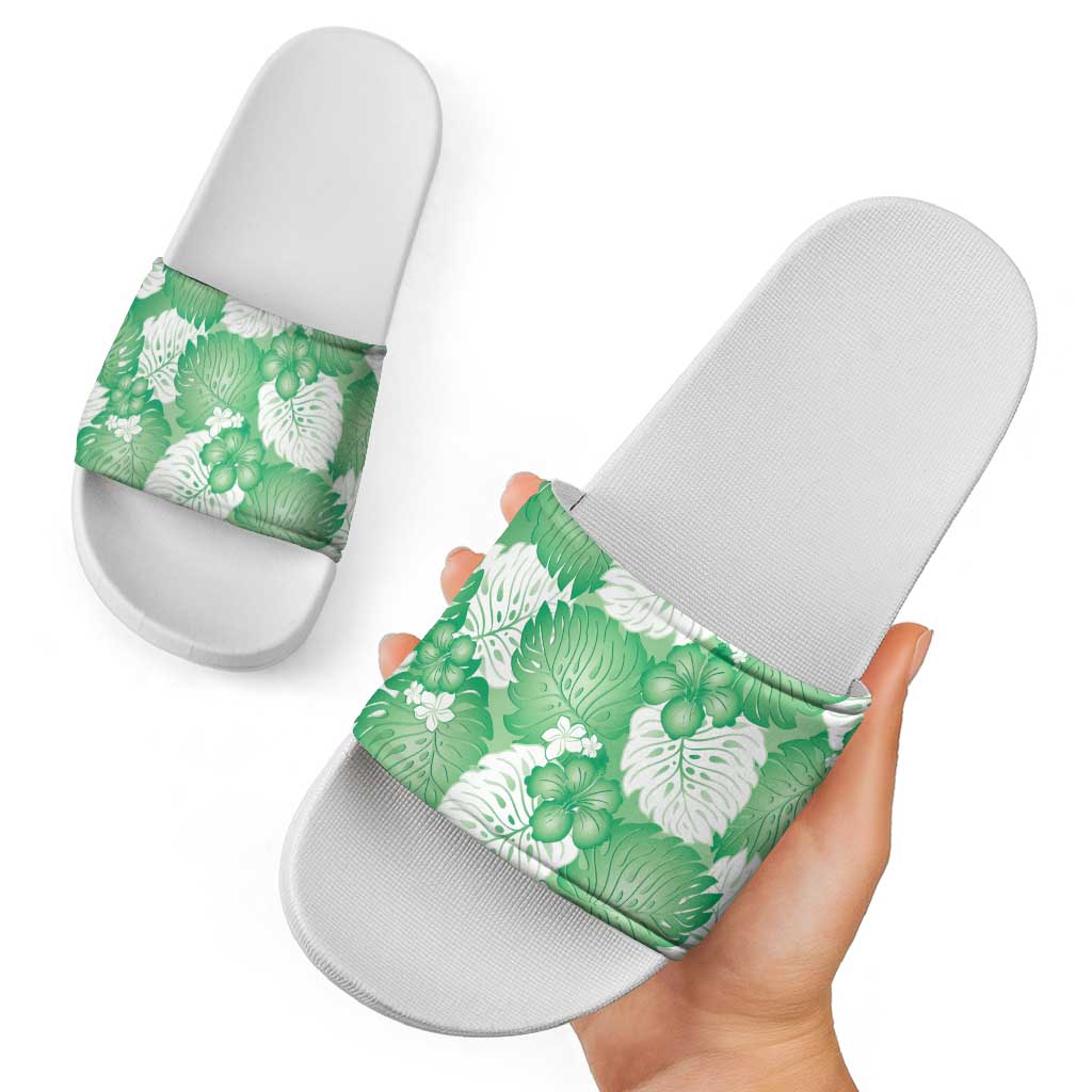 Green Aloha Hawaii Slide Sandals Monstera Hibiscus Plumeria Seamless Vibes - Polynesian Pride