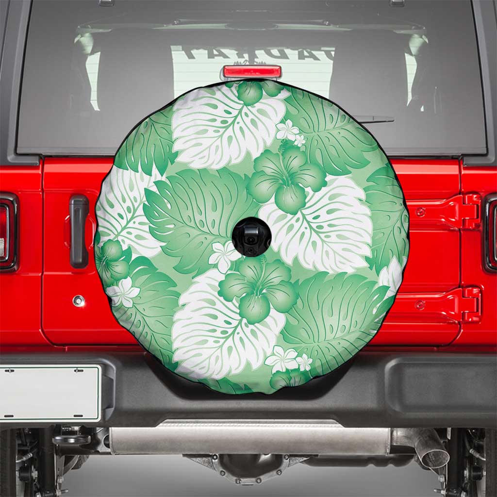 Green Aloha Hawaii Spare Tire Cover Monstera Hibiscus Plumeria Seamless Vibes - Polynesian Pride