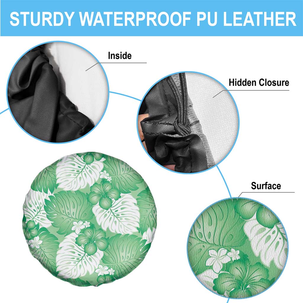 Green Aloha Hawaii Spare Tire Cover Monstera Hibiscus Plumeria Seamless Vibes - Polynesian Pride