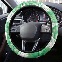 Green Aloha Hawaii Steering Wheel Cover Monstera Hibiscus Plumeria Seamless Vibes - Polynesian Pride